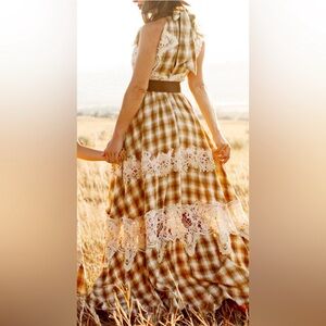 Plaid Lace Maxi Dress
